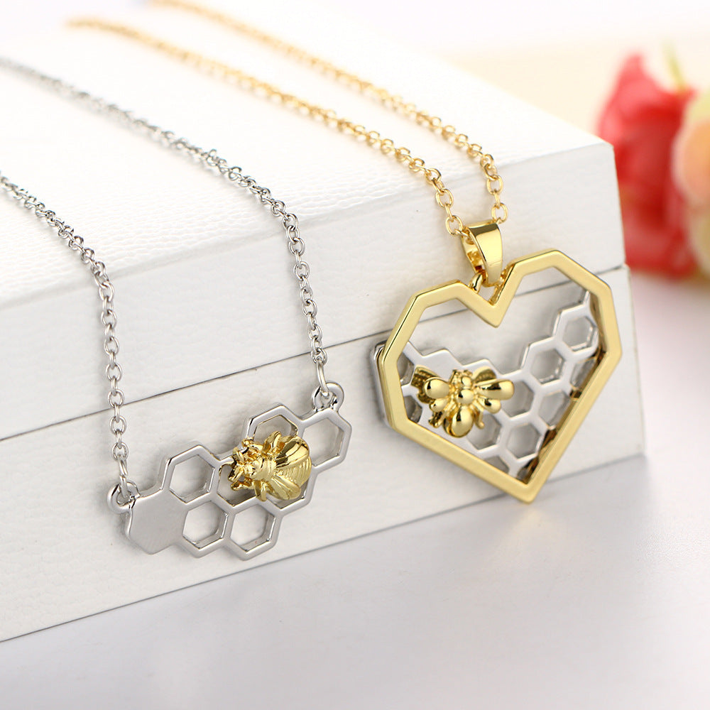 Colliers avec pendentif en forme de cœur et en nid d'abeille pour femmes, couleur or et argent, collier ras du cou animal, bijoux de mariage tendance