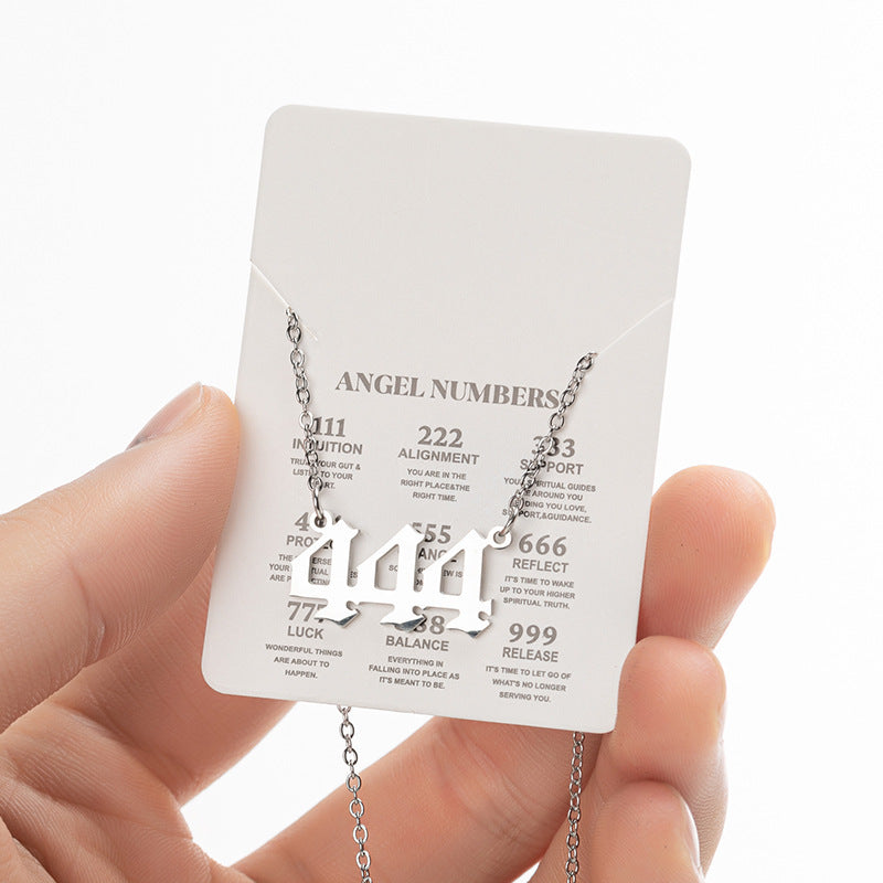 Collier pendentif numérique porte-bonheur pour femme, style ange, tendance, en acier inoxydable 000-999, style vintage