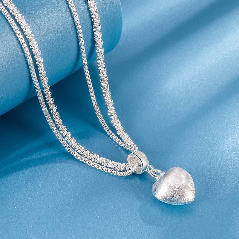 Collier avec pendentif en forme de cœur brossé à double couche pour femme, bijou de luxe haut de gamme, léger et tendance