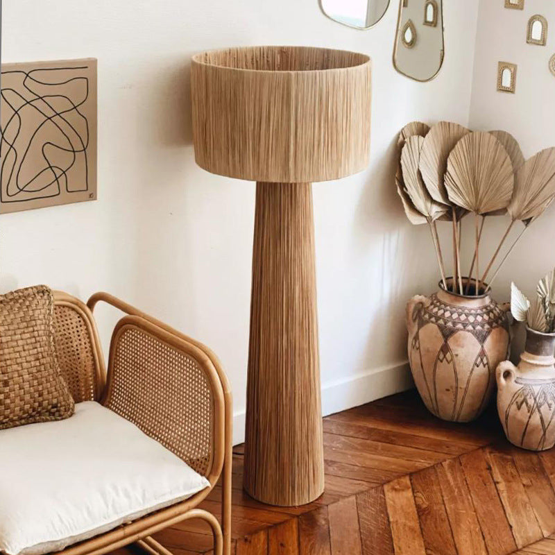 Lampe de chevet rétro en rotin tissé à la main pour chambre à coucher - LUXARAH