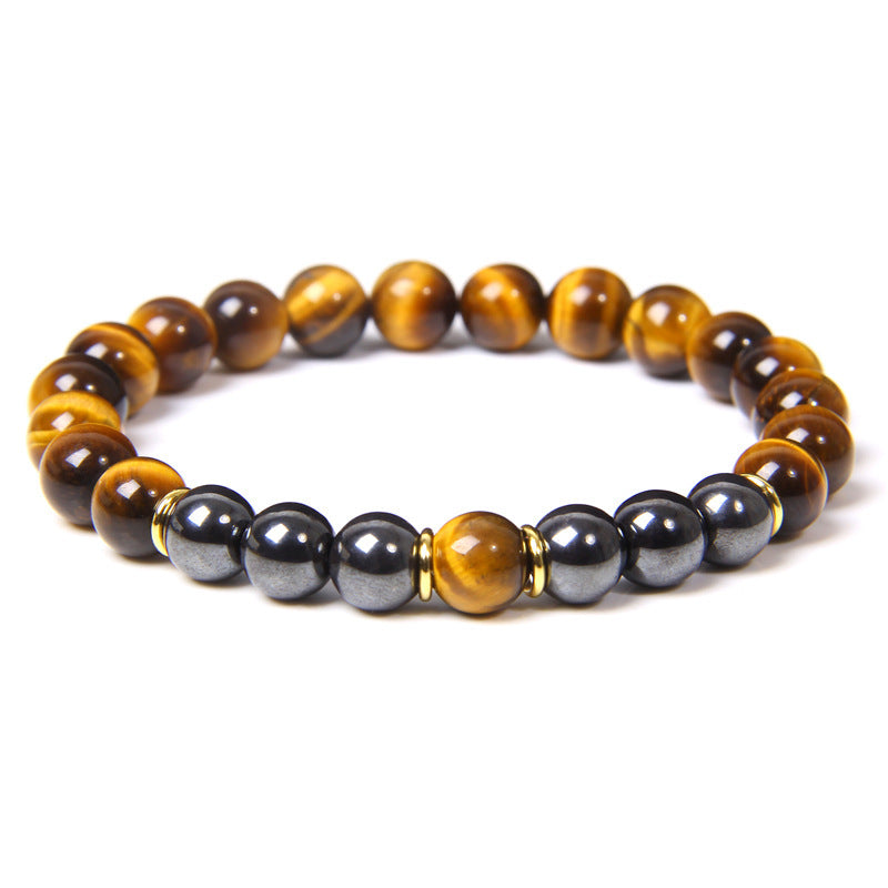 Bracelet en pierre biliaire noire œil de tigre, énergie et fitness, cadeau pour homme - LUXARAH