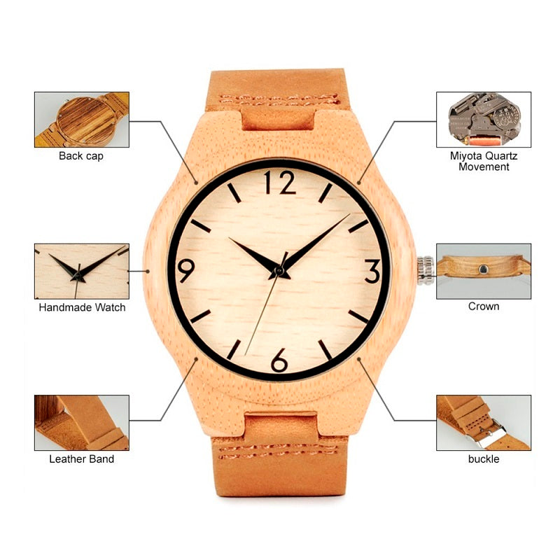 Ceinture en cuir pour montre en bambou - LUXARAH
