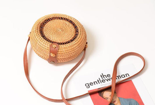 Sac à bandoulière rond en rotin tressé - LUXARAH