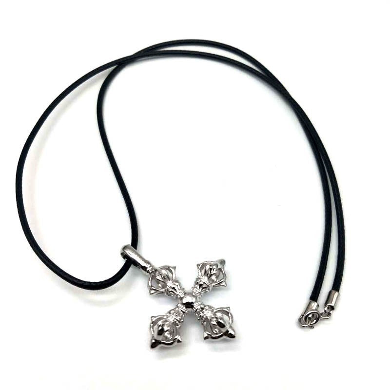 Collar con colgante de cruz de mortero Vajra de plata 925 para hombre y mujer