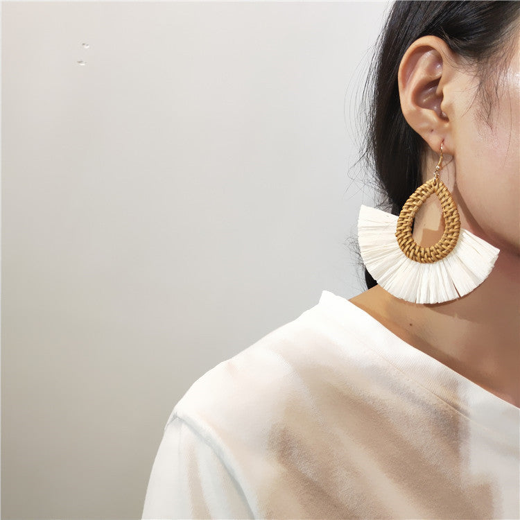 Boucles d'oreilles en raphia et rotin style vacances - LUXARAH