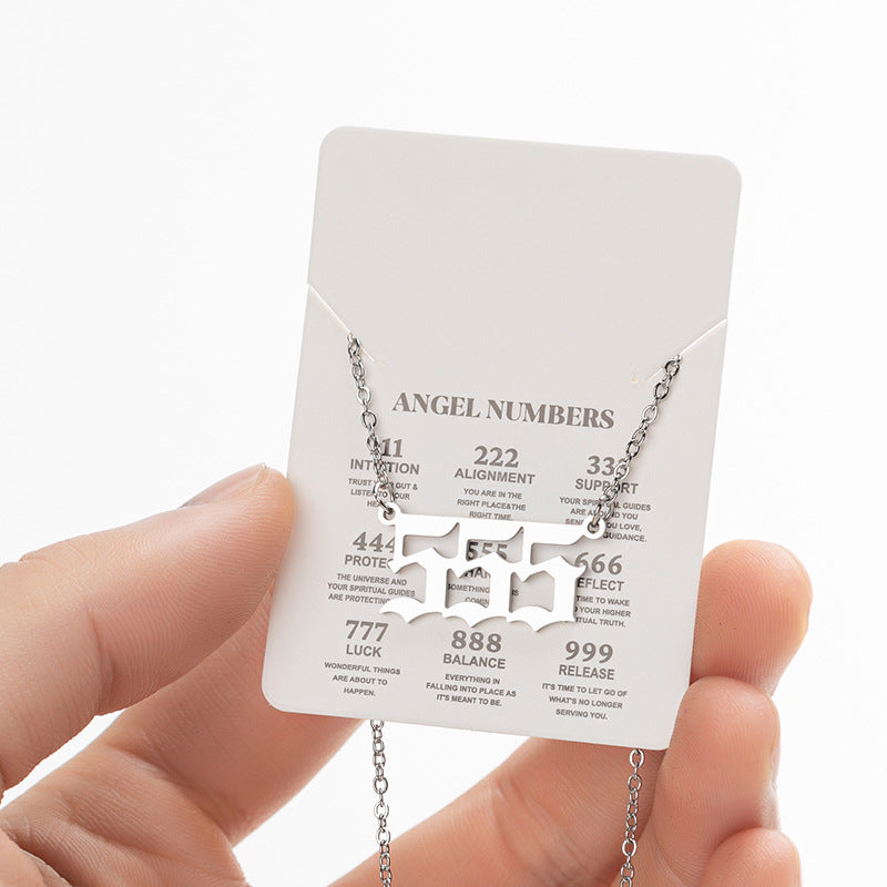 Collier pendentif numérique porte-bonheur pour femme, style ange, tendance, en acier inoxydable 000-999, style vintage