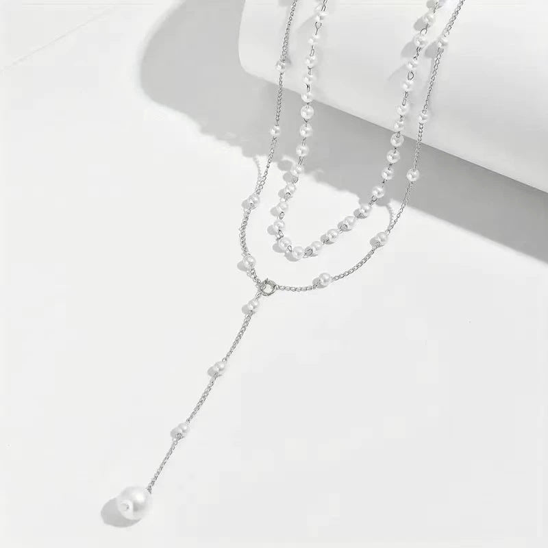 Collier double couche de perles jumelles