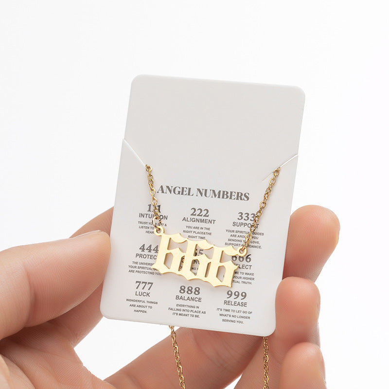 Collier pendentif numérique porte-bonheur pour femme, style ange, tendance, en acier inoxydable 000-999, style vintage