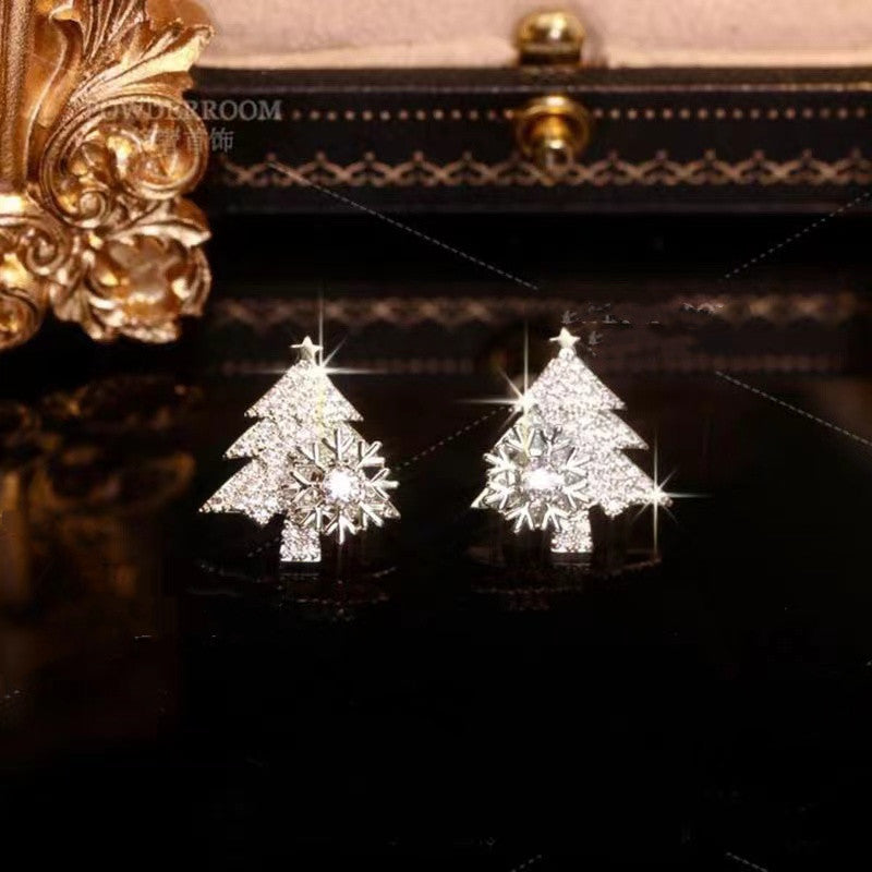 Boucles d'oreilles rotatives en forme de sapin de Noël, strass brillants, flocons de neige, bijoux d'oreilles pour le Nouvel An, le festival de Noël, cadeaux pour l'automne et l'hiver