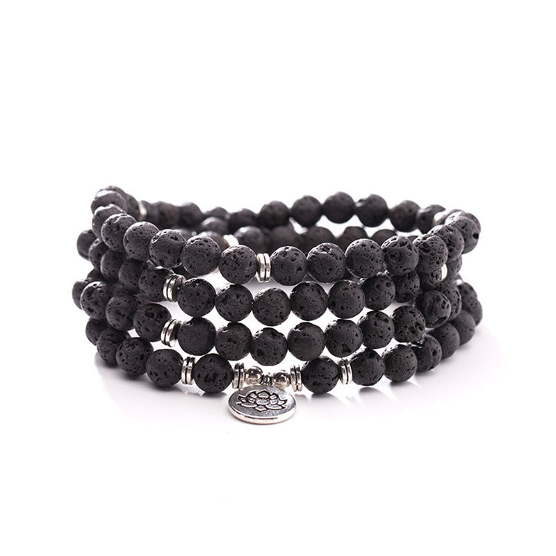 Pallisandro Classico naturel avec 108 perles à pendentif Lotus - LUXARAH