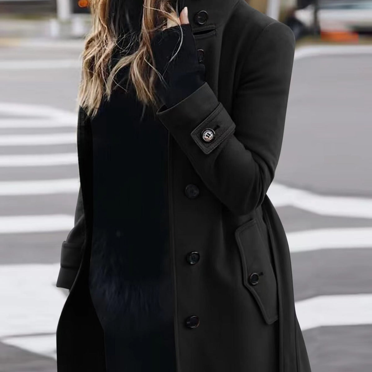 Manteau en Laine Femme - Design Élégant, Coupe Slim, Manches Longues, Col Montant