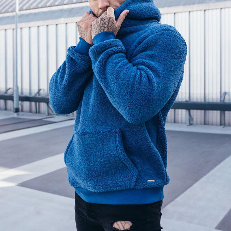 Sweat à capuche en peluche pour homme avec grande poche, tendance, manches longues, haut à capuche, vêtements solides