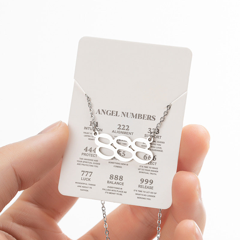 Collier pendentif numérique porte-bonheur pour femme, style ange, tendance, en acier inoxydable 000-999, style vintage