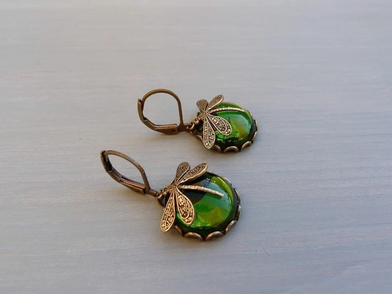 Boucles d'oreilles pendantes en forme de libellule vintage pour femme, bijou tendance, style bohème, chakra, pierre de lune bleue, bijou ethnique de mariage