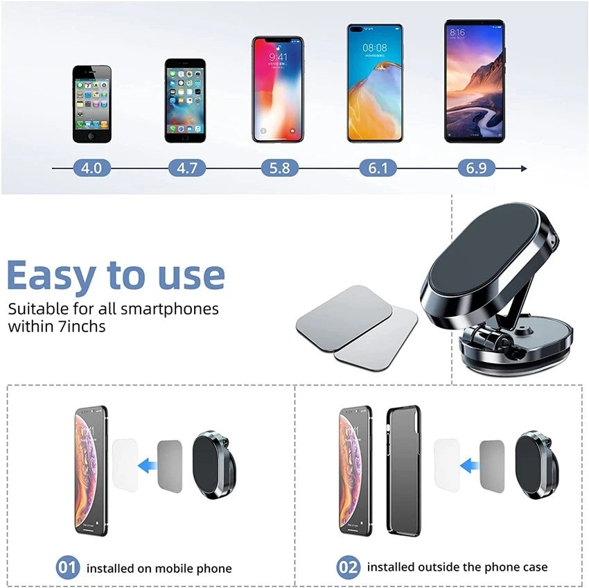 Support magnétique rotatif pour téléphone portable de voiture, pliable et universel, en métal, pour grille d'aération, GPS