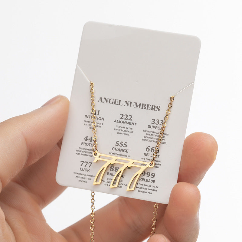 Collier pendentif numérique porte-bonheur pour femme, style ange, tendance, en acier inoxydable 000-999, style vintage