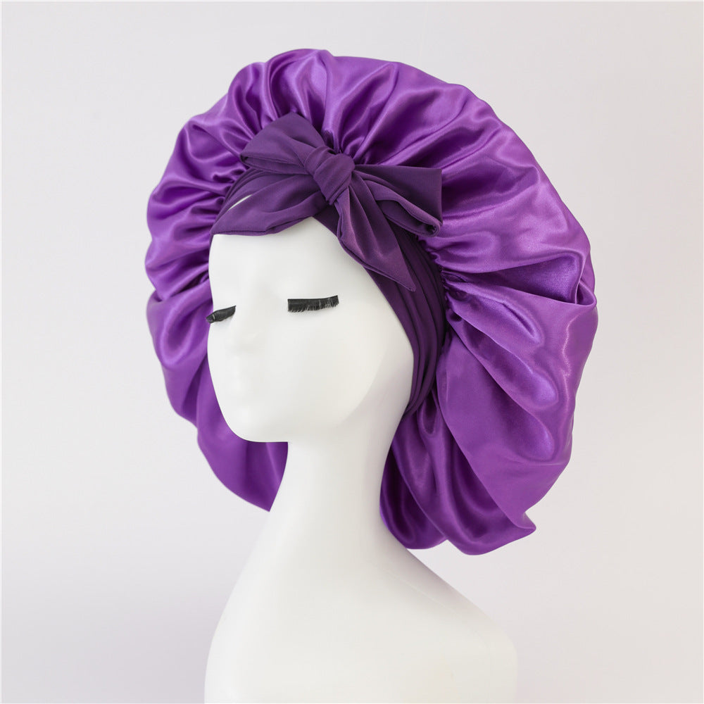 Bonnet en soie pour dormir, bonnet en satin, bonnet de nuit, écharpe pour cheveux bouclés avec lien à nouer