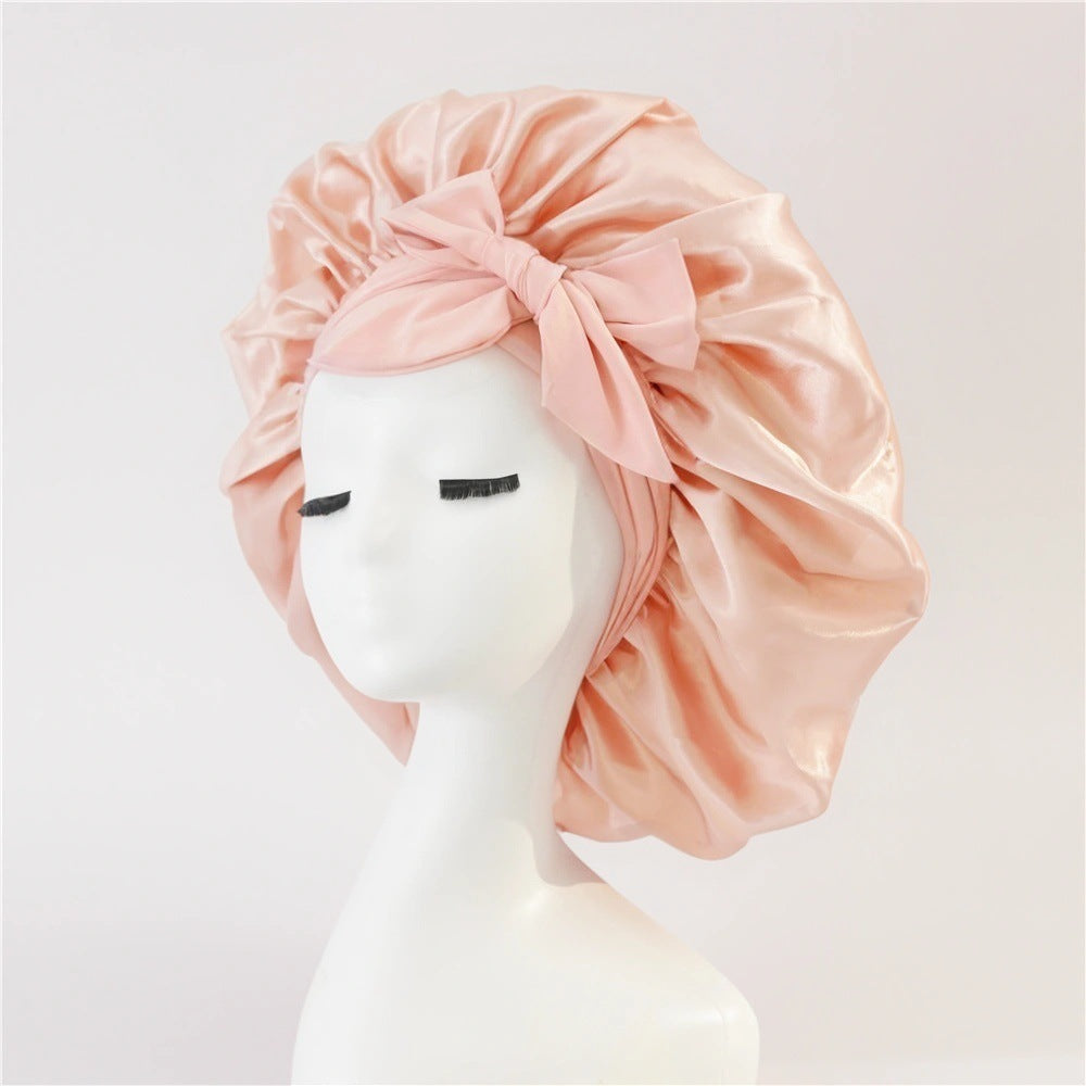 Bonnet en soie pour dormir, bonnet en satin, bonnet de nuit, écharpe pour cheveux bouclés avec lien à nouer