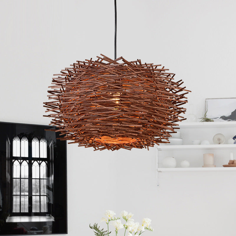 Lustre cage à oiseaux en bambou tressé, style pastoral, personnalisé, art du rotin d'Asie du Sud-Est - LUXARAH