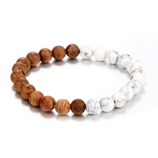 Bracelet en perles de bois naturel pour homme, noir et blanc - LUXARAH