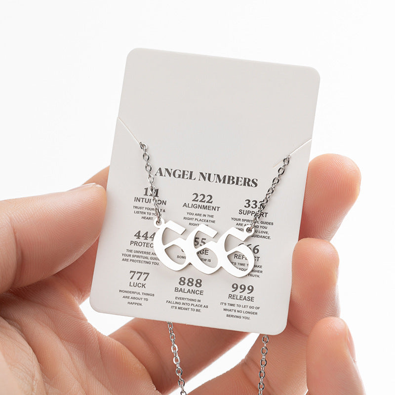 Collier pendentif numérique porte-bonheur pour femme, style ange, tendance, en acier inoxydable 000-999, style vintage
