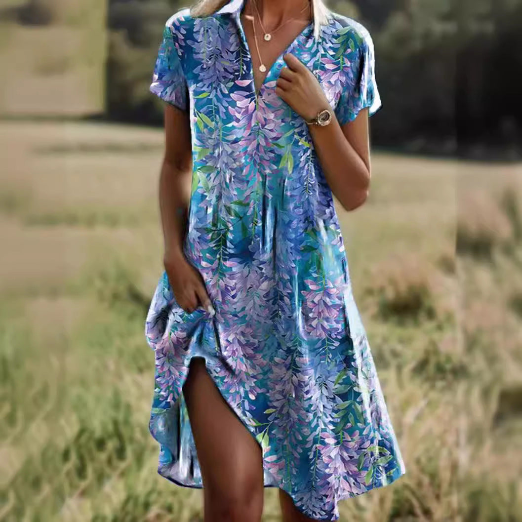 Robe d'été à pois, décontractée, col en V, manches courtes, vêtements de plage pour femmes
