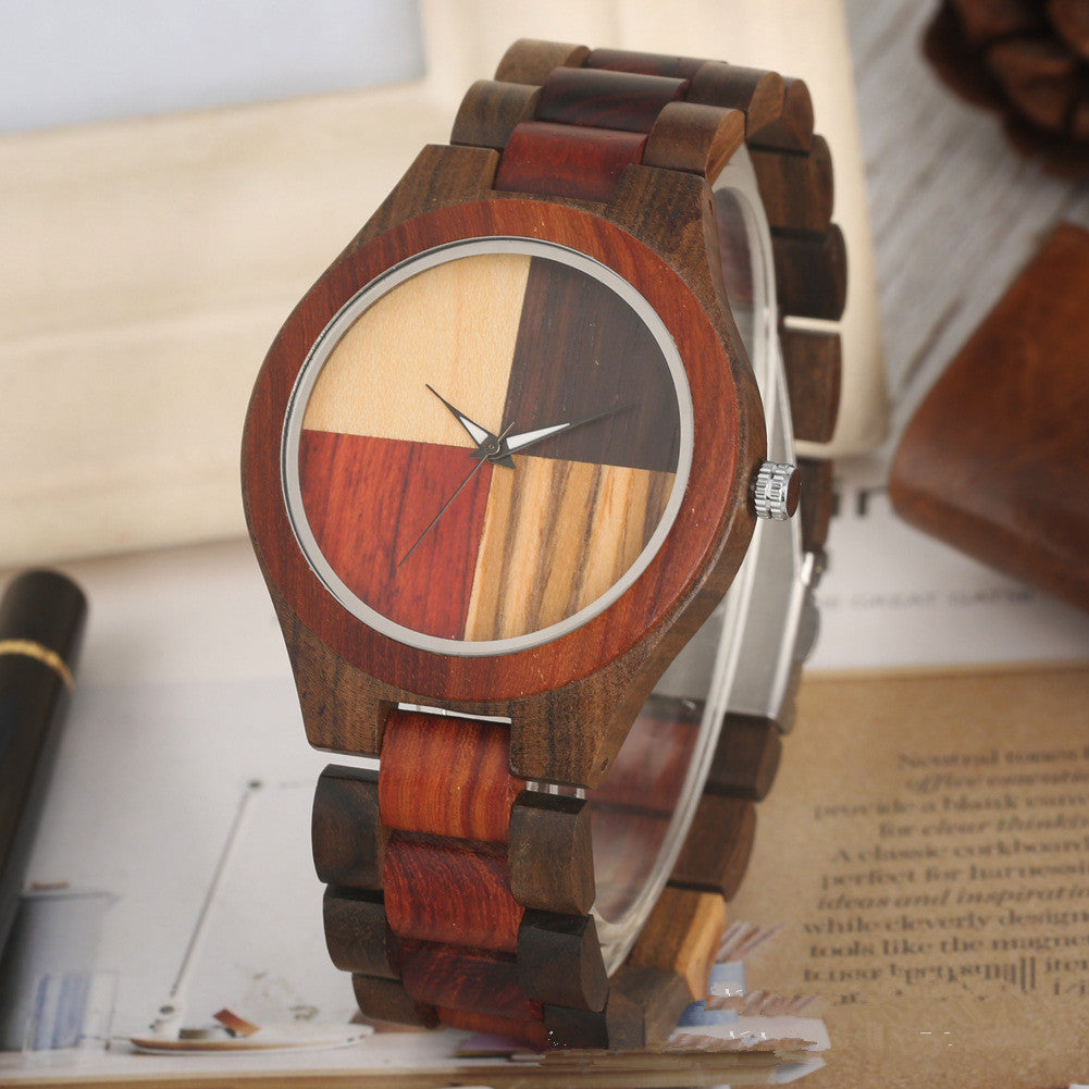 Montre à quartz en bambou et bois à quatre couleurs