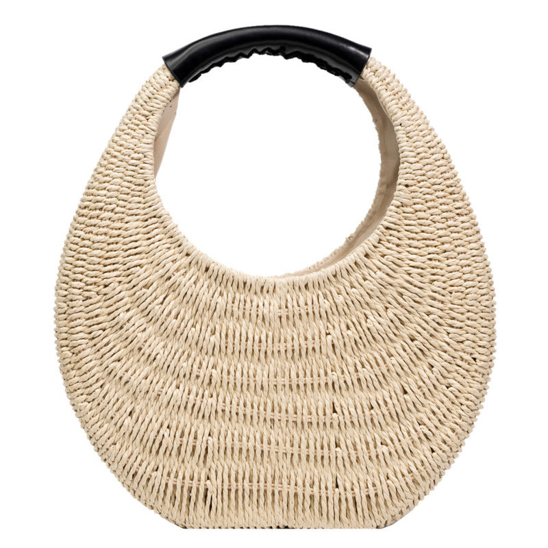 Sac à main ovale simple en rotin avec motif lune - LUXARAH