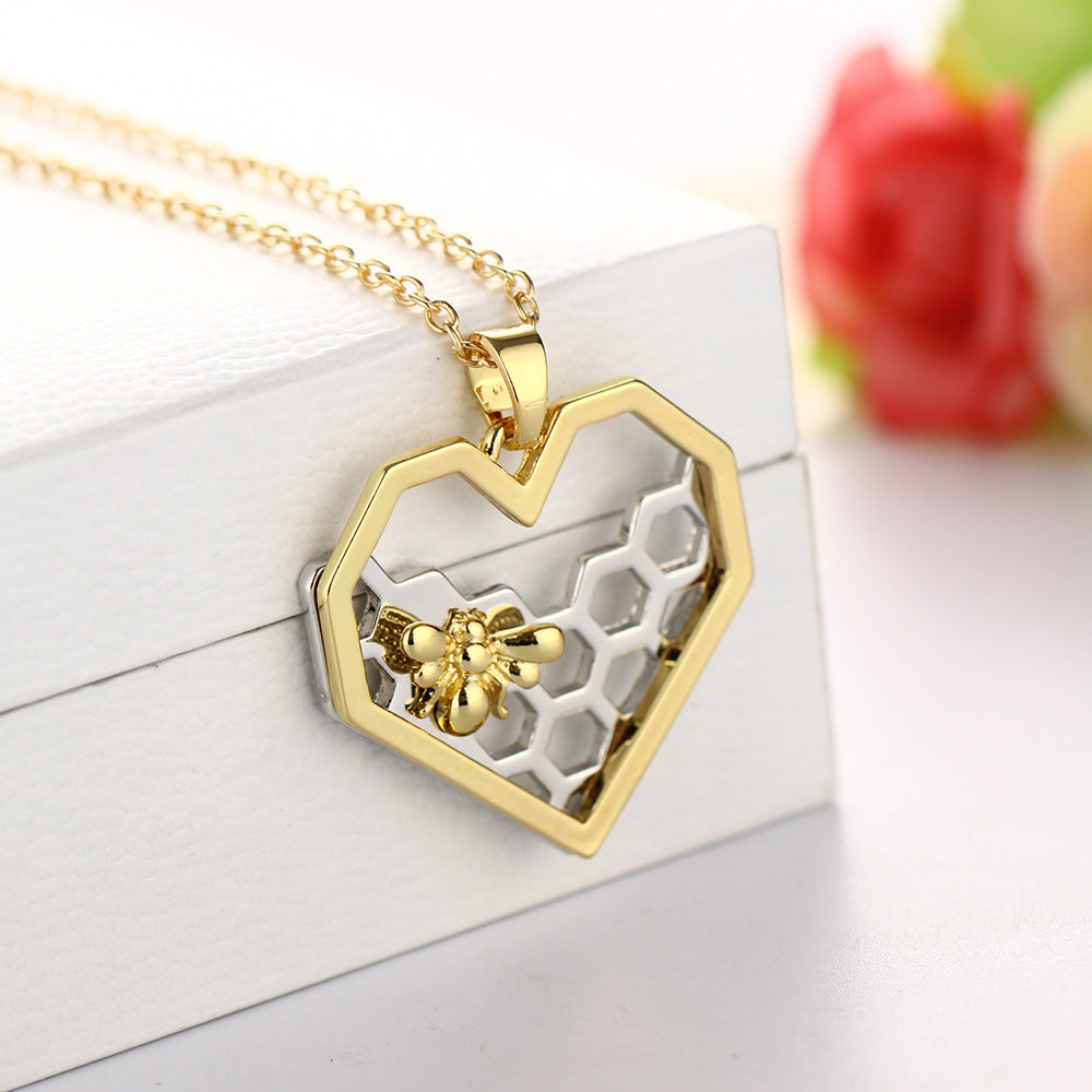 Colliers avec pendentif en forme de cœur et en nid d'abeille pour femmes, couleur or et argent, collier ras du cou animal, bijoux de mariage tendance
