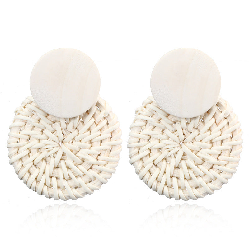 Boucles d'oreilles géométriques creuses en rotin, tissées à la main en bambou et rotin - LUXARAH