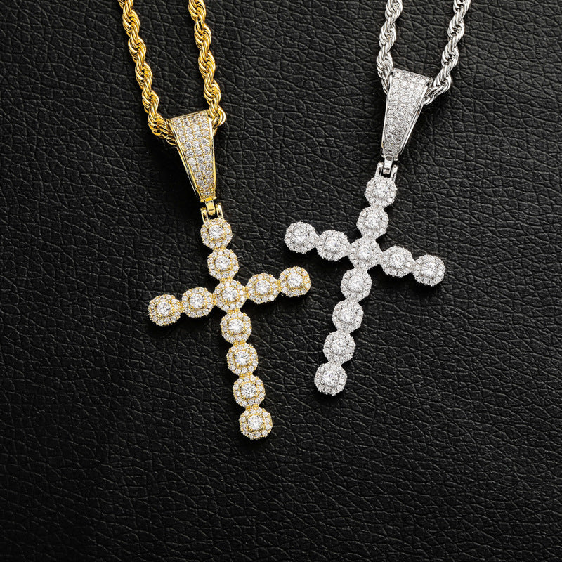 Retro Jesus Christ cross pendant, decorated with zircons, for men and women.