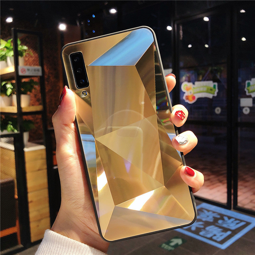 Coque de téléphone miroir à motif losange et diamant