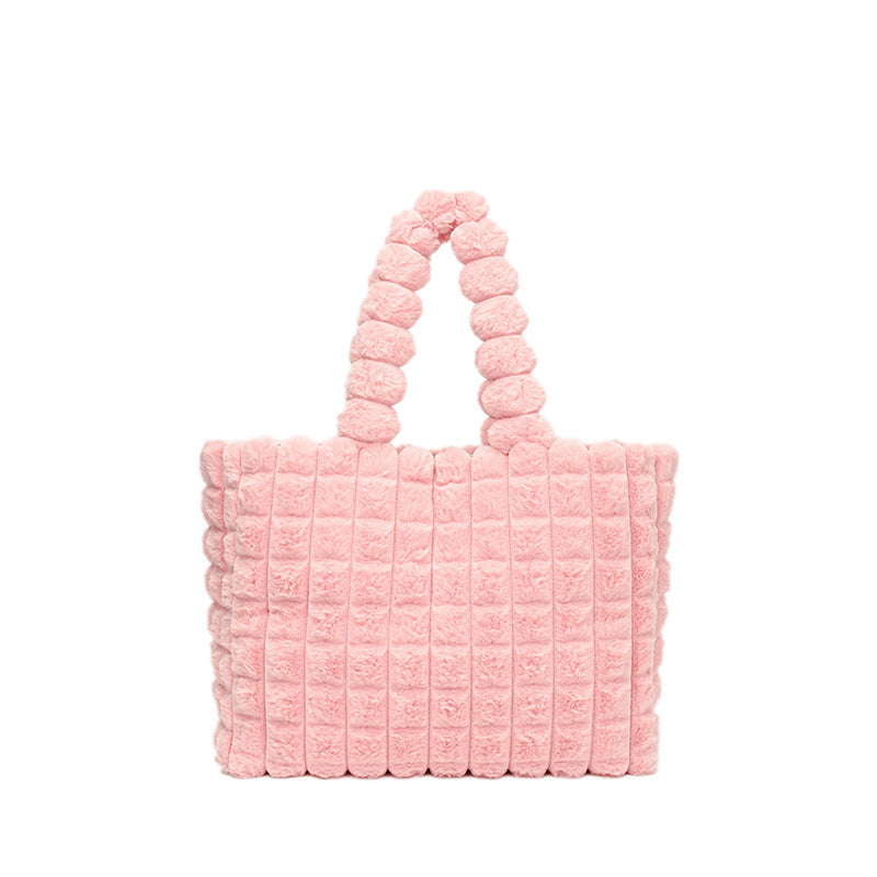Sacs à main à carreaux, mode hiver, grande capacité, sac de shopping en peluche, style coréen, sacs fourre-tout de luxe personnalisés pour femmes - LUXARAH