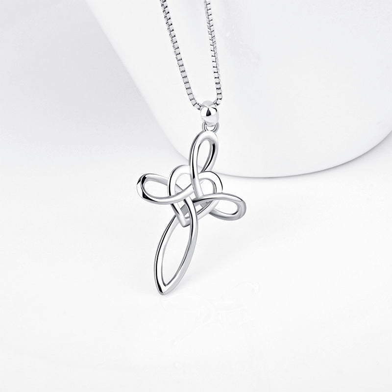 Collier en argent sterling 925 avec pendentif religieux en forme de cœur et croix pour femme, bijou tendance
