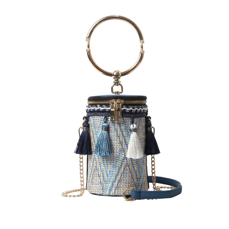 Sac à main de luxe pour femme, sac de créateur rétro tissé à plumes et pompon, sac à bandoulière - LUXARAH