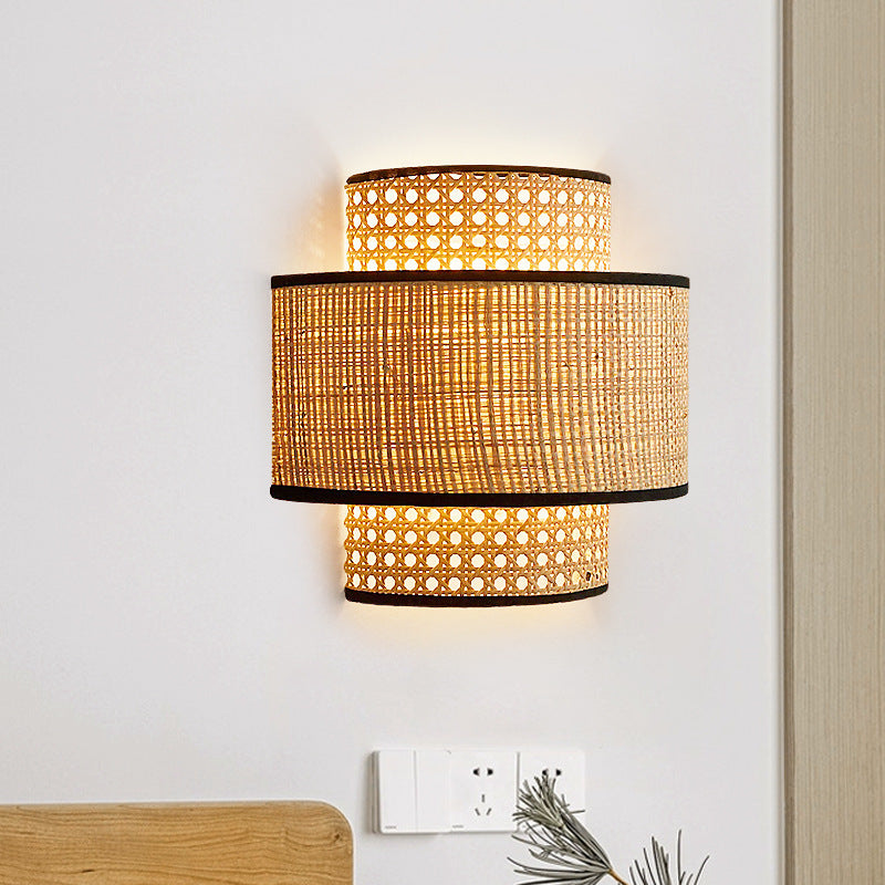 Lampe de chevet murale rétro en rotin pour chambre à coucher - LUXARAH
