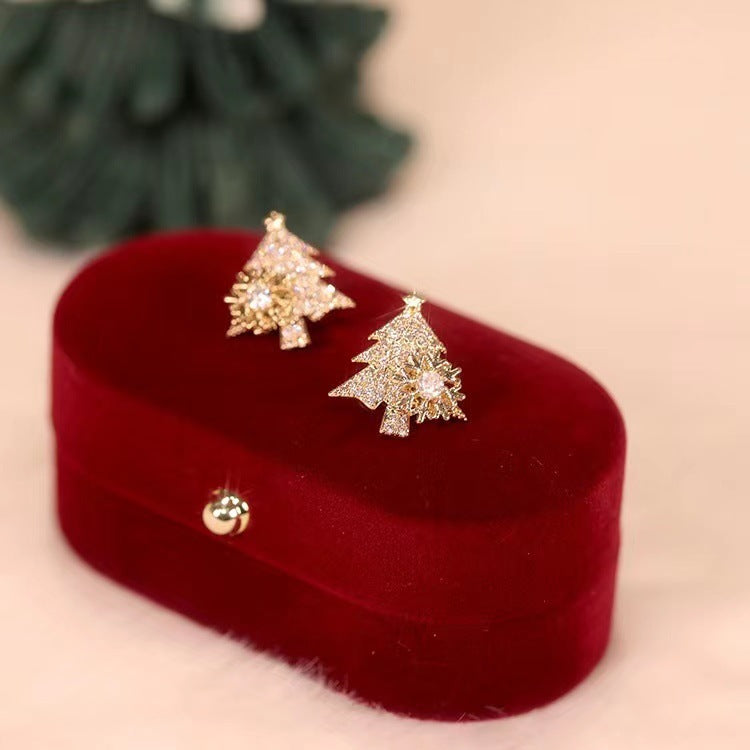 Boucles d'oreilles rotatives en forme de sapin de Noël, strass brillants, flocons de neige, bijoux d'oreilles pour le Nouvel An, le festival de Noël, cadeaux pour l'automne et l'hiver