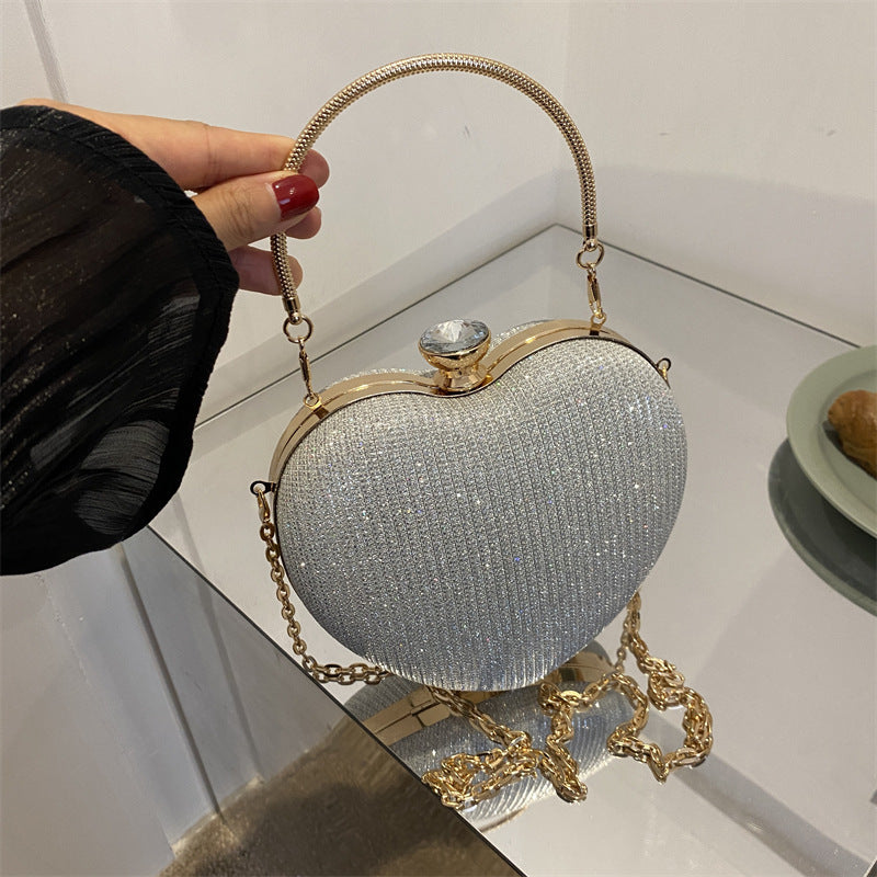 Pochette de soirée pour femme, sac à main brillant en forme de cœur, pochette en métal, sac à bandoulière avec chaîne tendance, sac à main de luxe pour femme, tenue de Saint-Valentin - LUXARAH