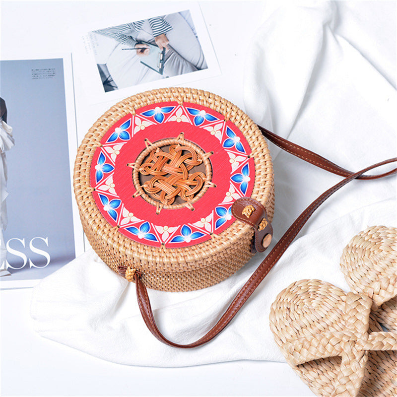 Petit sac rond en rotin tissé à la main