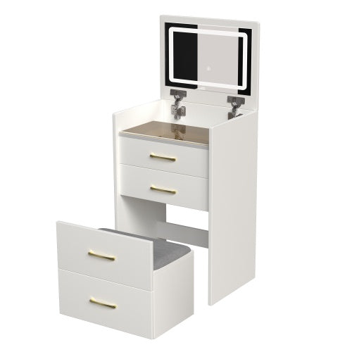 Coiffeuse 3 en 1 avec miroir ouvert, petite coiffeuse avec plateau en verre visible, coiffeuse compacte à 3 tiroirs, coiffeuse pour chambre - LUXARAH