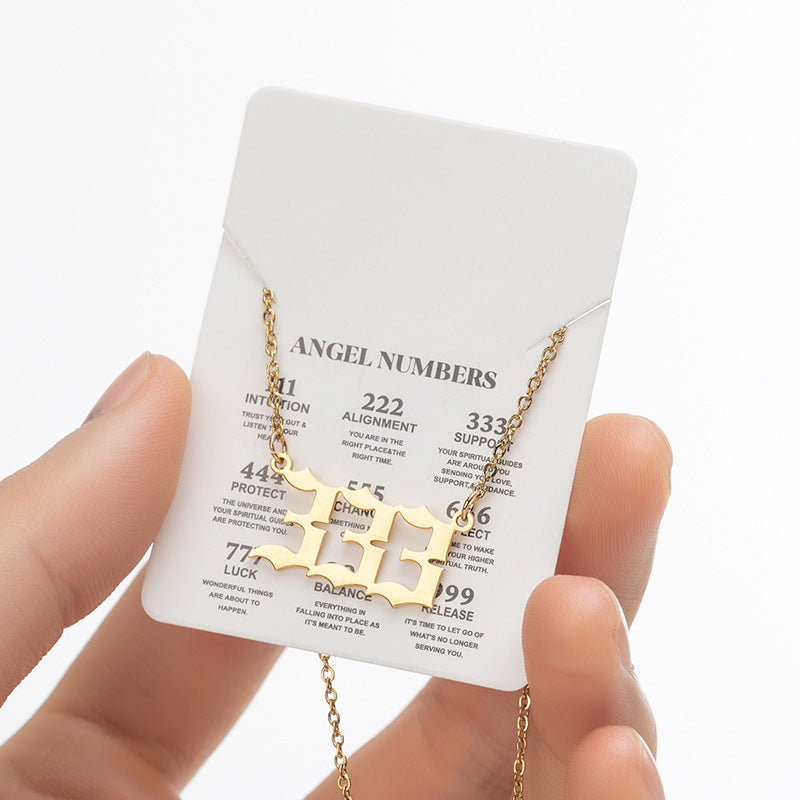 Collier pendentif numérique porte-bonheur pour femme, style ange, tendance, en acier inoxydable 000-999, style vintage