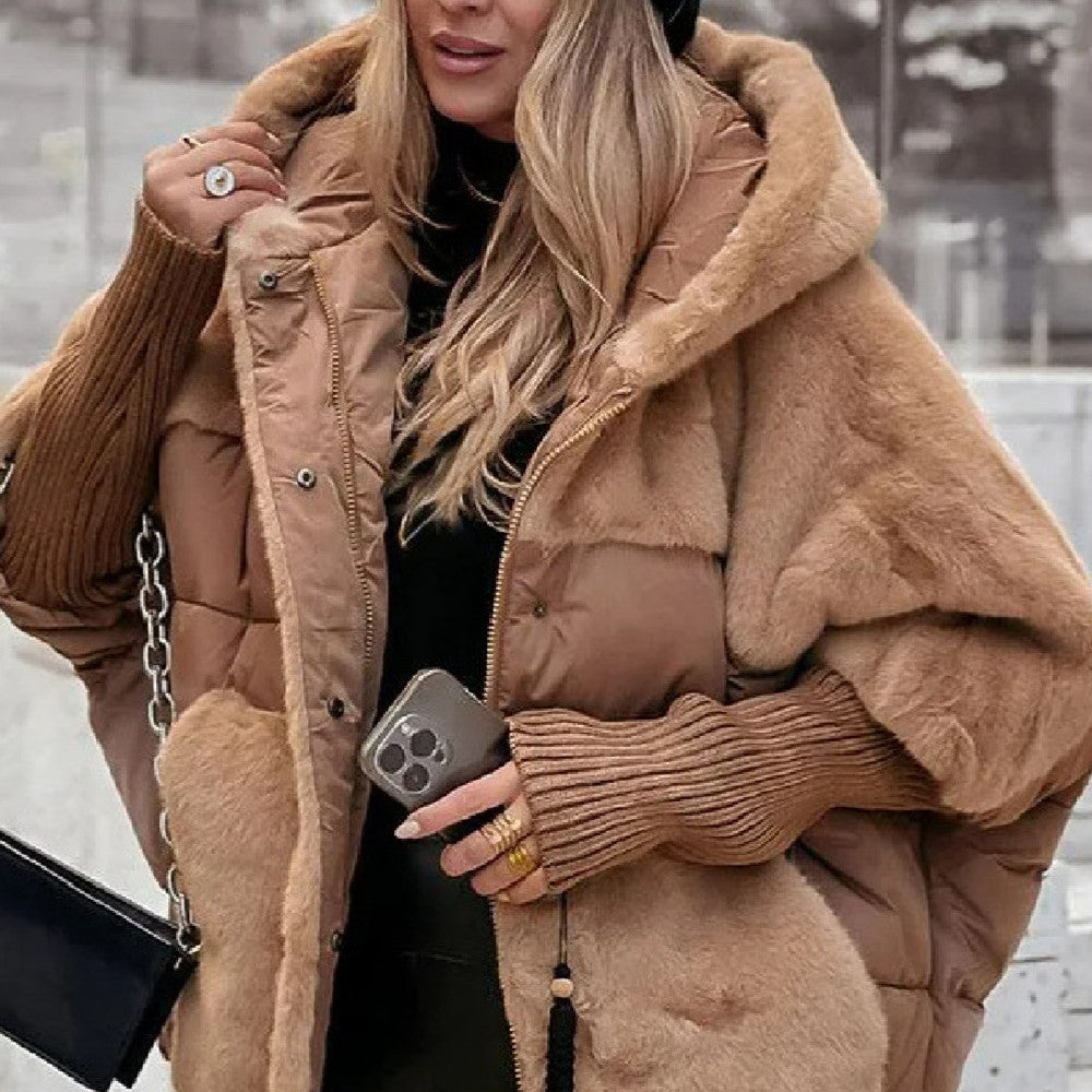 Manteau ample en coton pour femme, manteau d'hiver en fausse fourrure, veste à capuche à manches longues, confortable et chic