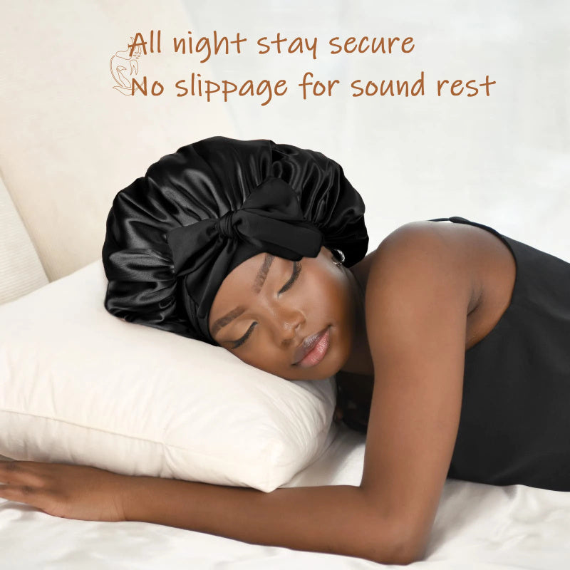 Bonnet en soie pour dormir, bonnet en satin, bonnet de nuit, écharpe pour cheveux bouclés avec lien à nouer