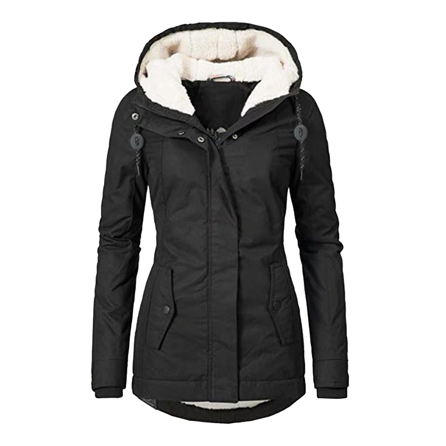 Veste d'hiver à capuche, couleur unie, chaude, fermeture éclair, polaire, avec poches, décontractée, pour femme