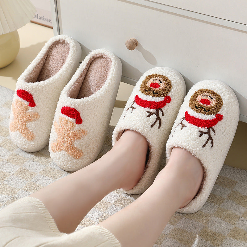 Chaussons de Noël mignons en coton avec motif Père Noël pour femmes et hommes, chaussures chaudes et en fourrure pour l'hiver - LUXARAH
