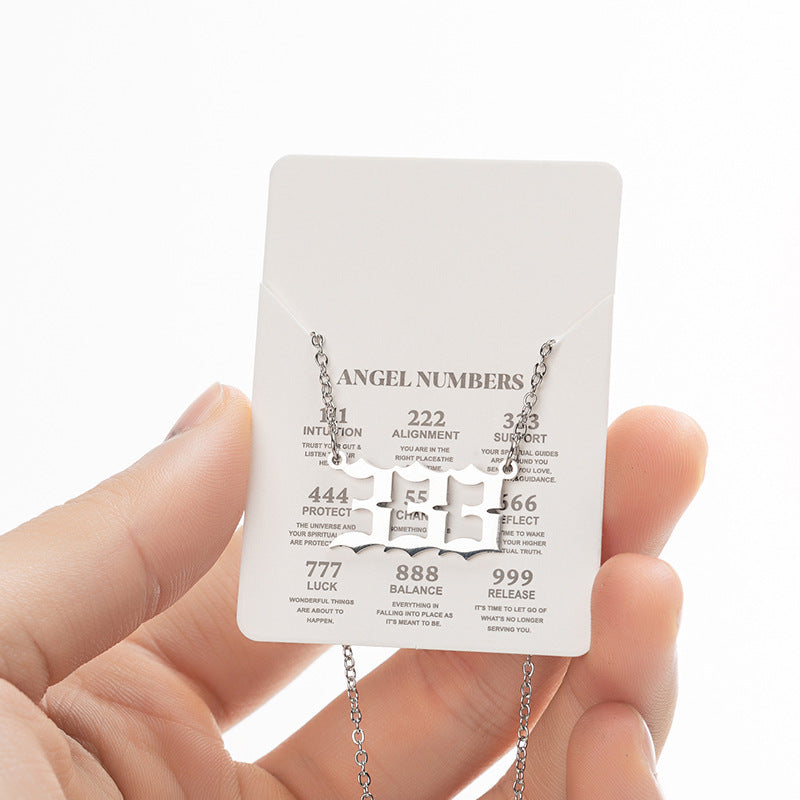 Collier pendentif numérique porte-bonheur pour femme, style ange, tendance, en acier inoxydable 000-999, style vintage