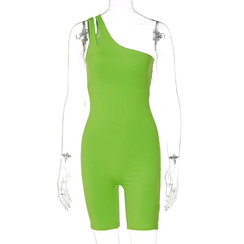 Combinaison de yoga sportive à une épaule, couleur unie, coupe slim, rehausse les hanches