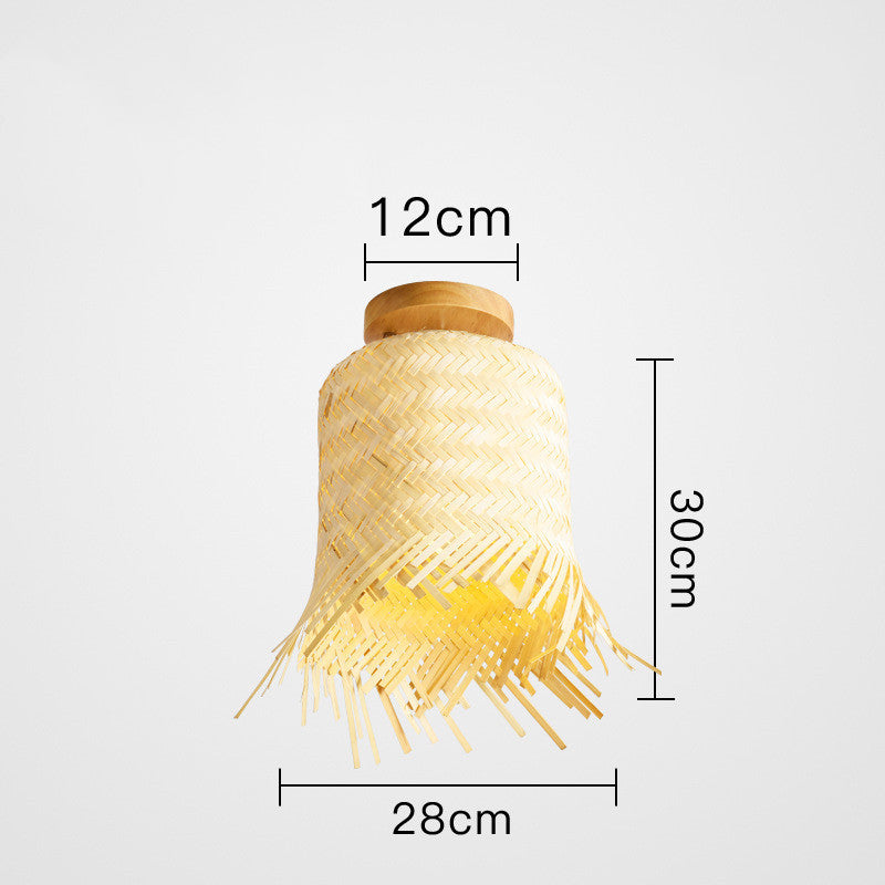 Lampe de couloir d'allée, nouveau plafonnier d'art chinois en rotin et bois de bambou pour porche - LUXARAH