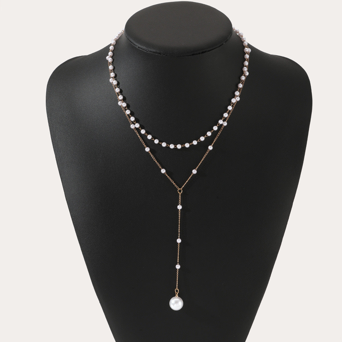 Collier double couche de perles jumelles
