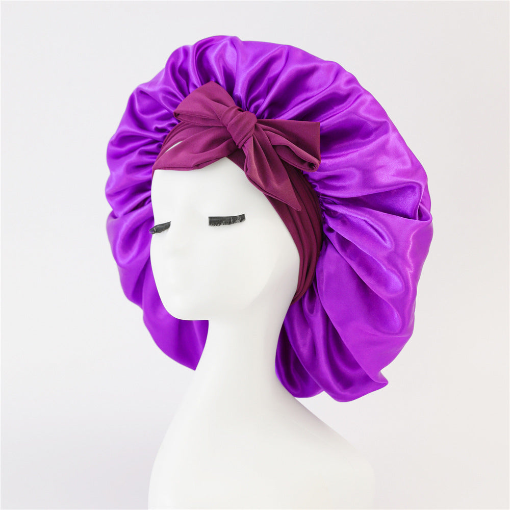 Bonnet en soie pour dormir, bonnet en satin, bonnet de nuit, écharpe pour cheveux bouclés avec lien à nouer